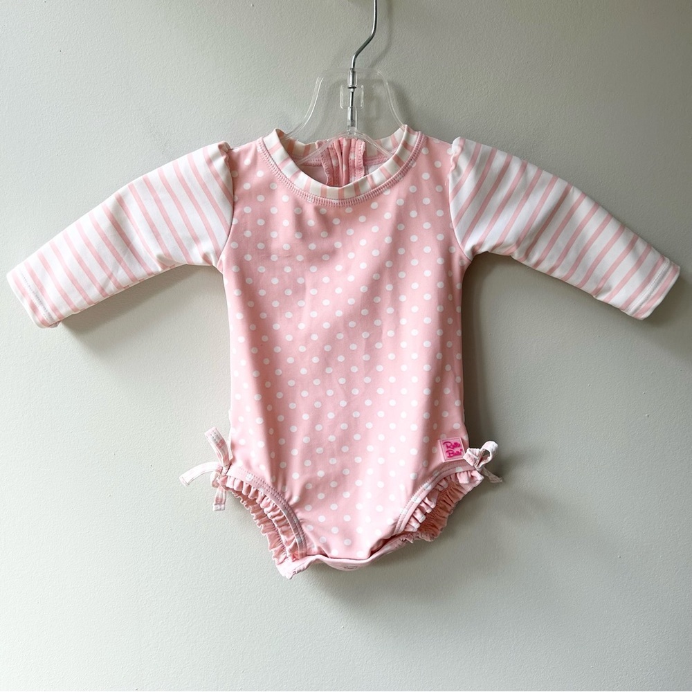 Rufflebutts polka dot long sleeve one piece rash guard baby girl